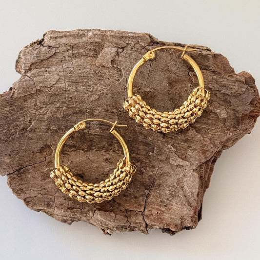 Gold Plated Filigree Hollow Hoop Earrings