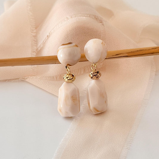 White Jade Vintage Hoop Earrings | Brown Geometric Hoop Earrings | Square Hoop Earrings | Jade Dainty Earrings | Boho Vintage Earrings