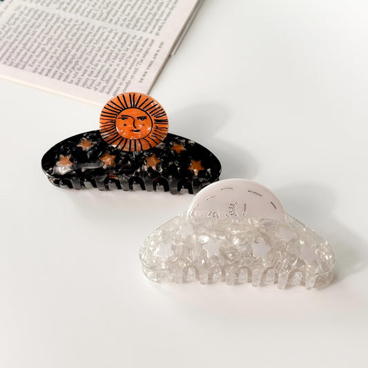 Sun & Moon Claw Hair Clips | Celestial Star Design Cute Aesthetic Clip for Women | Girls Gifts